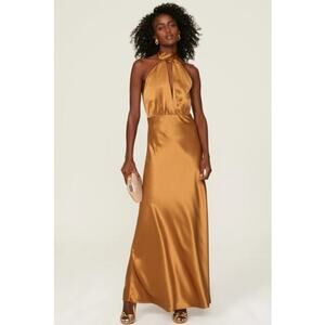 Something Navy  Halter Gown Satin Cutout Maxi Orange M